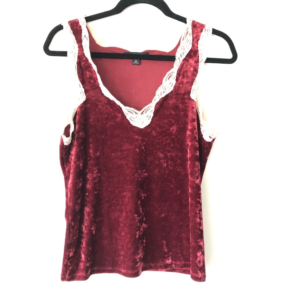 Banana Republic Crushed Red Velvet Lace Trim Tank